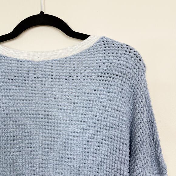 Boutique Womens Small S Blue Waffle Knit VNeck Wrap Sweater Colorblock Gray - Picture 3 of 10